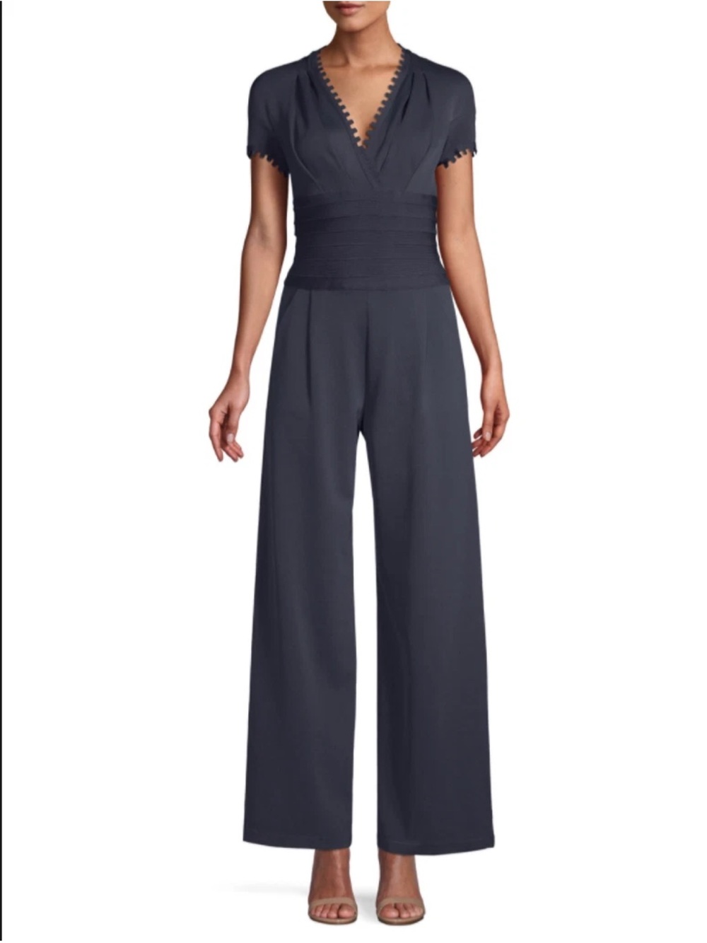 Herve leger jumpsuit max azria blue pin tucked wide leg large nwot (small snags)
